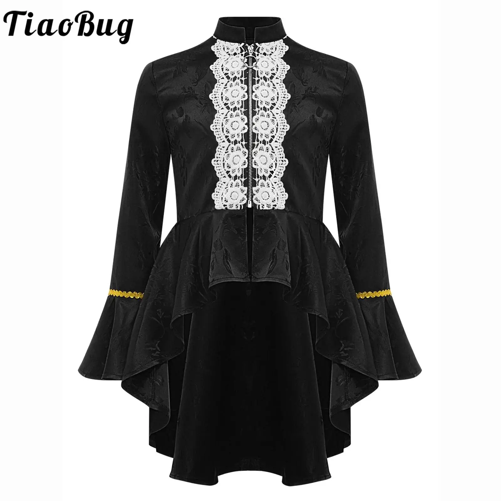 Girls Halloween Medieval Renaissance Gothic Tailcoat Steampunk Victorian Pirate Costume Long Sleeves Lace Flounce Tuxedo Jacket