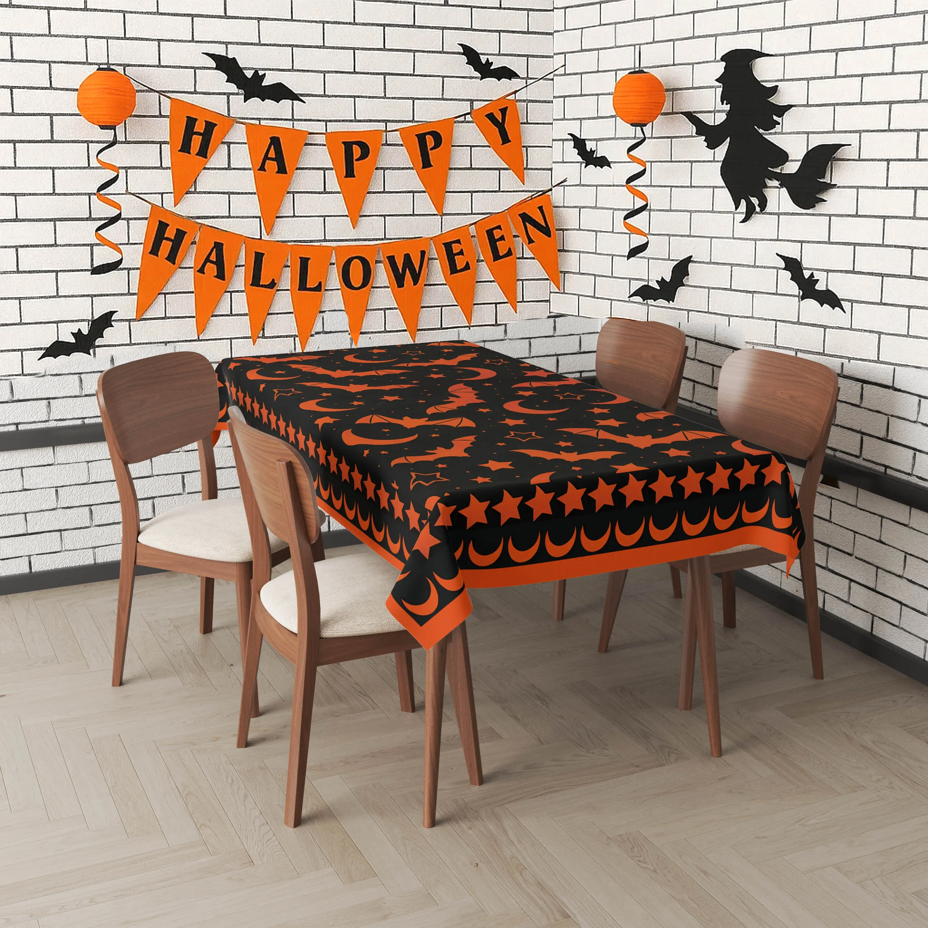 One bat star moon tablecloth - Gothic style tabletop cover, suitable for restaurantsxzj