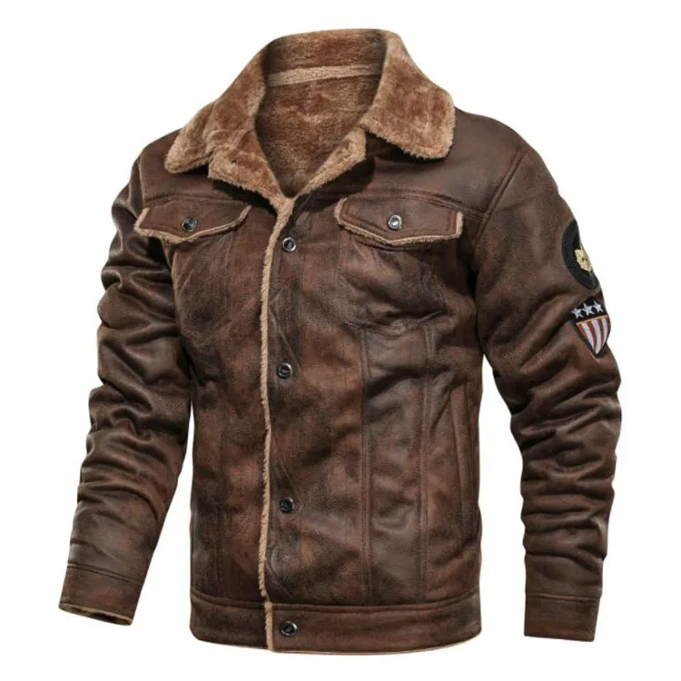 Autumn Thick Warm Fleece Leather Jacket Coat Men Winter Outwear Casual Bomber Motor Biker Leather Jackets