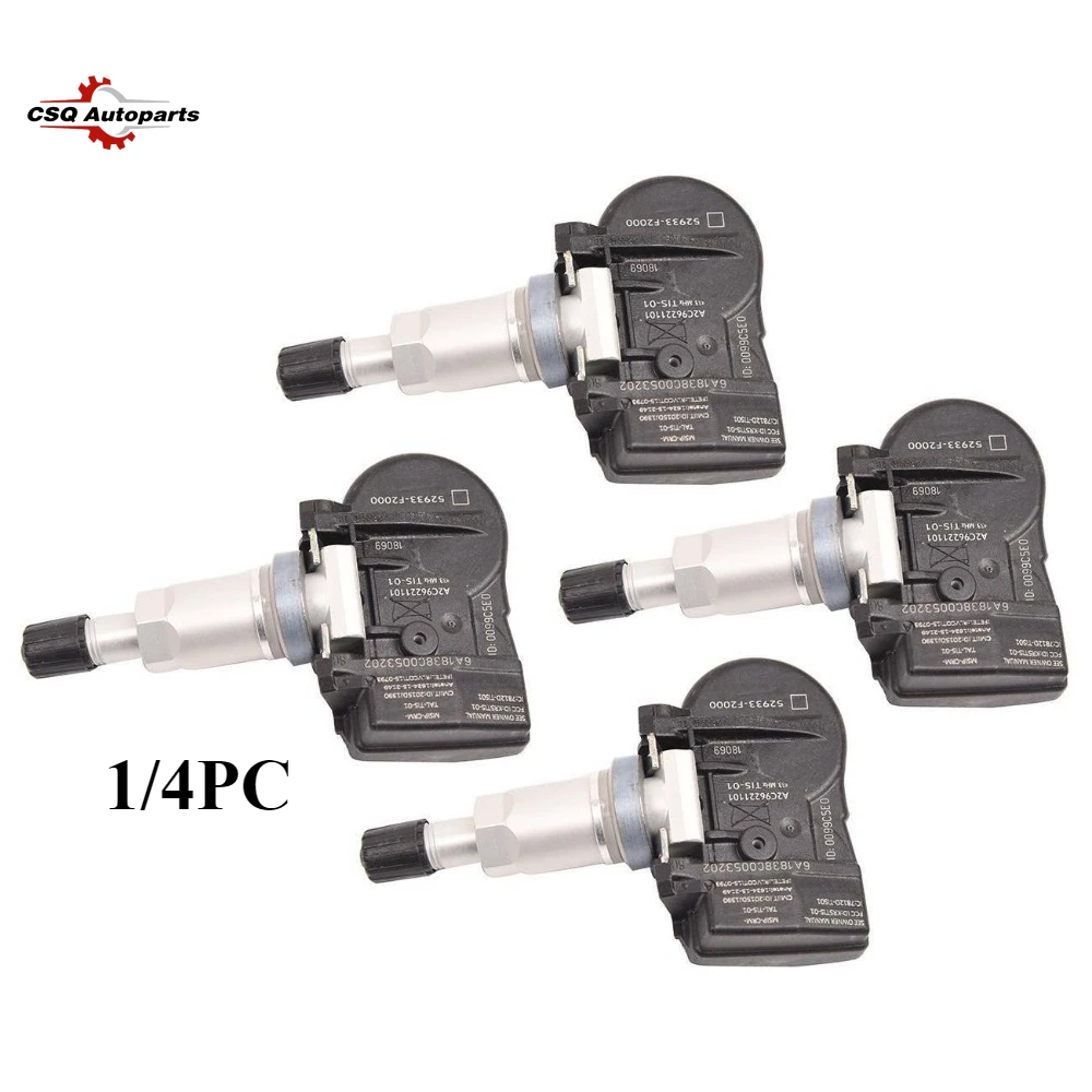 

52933-F2000 1/4PCS TPMS Tire Pressure Sensor 433MHZ for Hyundai i30 Elantra Ioniq Kona Grandeur Genesis G90 Kia K5 Niro Optima
