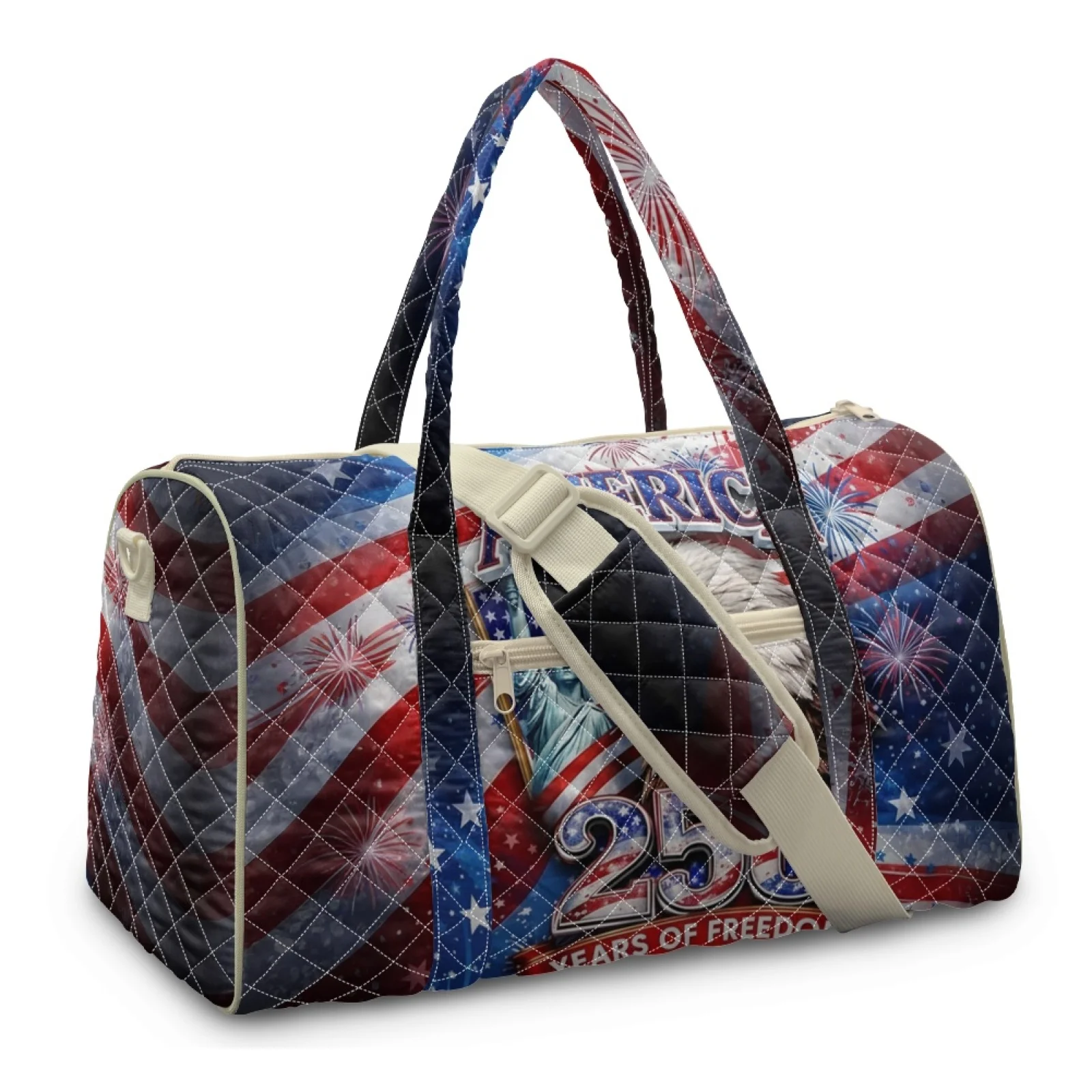 Coloranimal 4th of July Quilted Duffle Bag Featuring American Flag, Large Capacity Carry on Bag for Womens New Trend