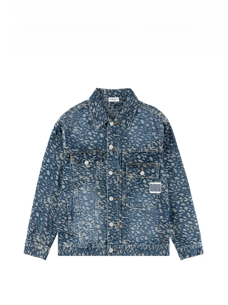 

BAIRBAOLIY Premium Embroidered Leopard Print Denim Jaet Men's American Trendy Brand High-End Feel Spring 2025 Faion Urban...