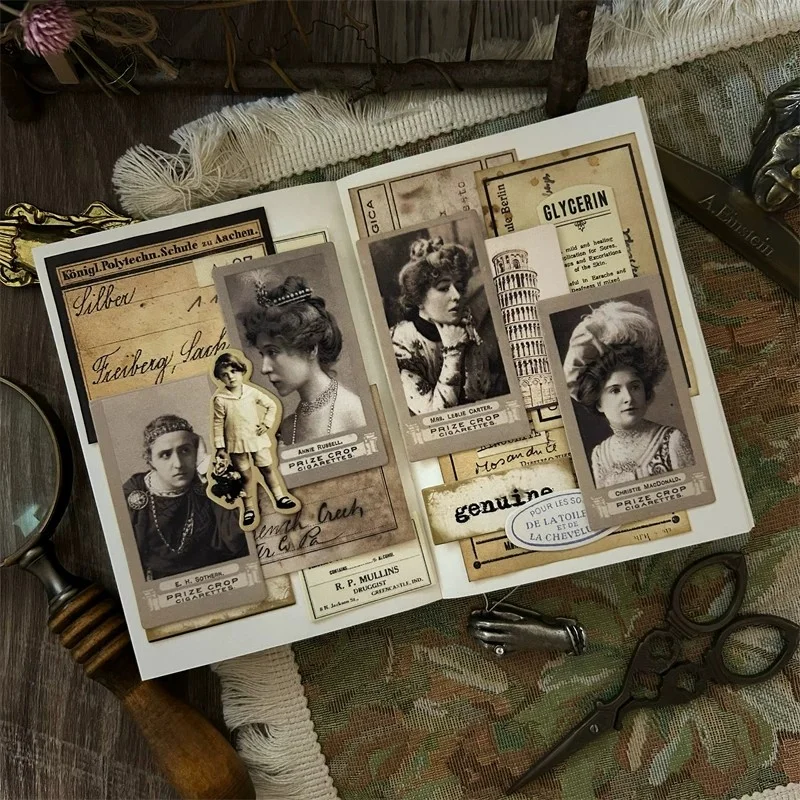 DIY scrapbooking vintage Doll material fabric Character series photo junk journal album happy planner decoration Card board