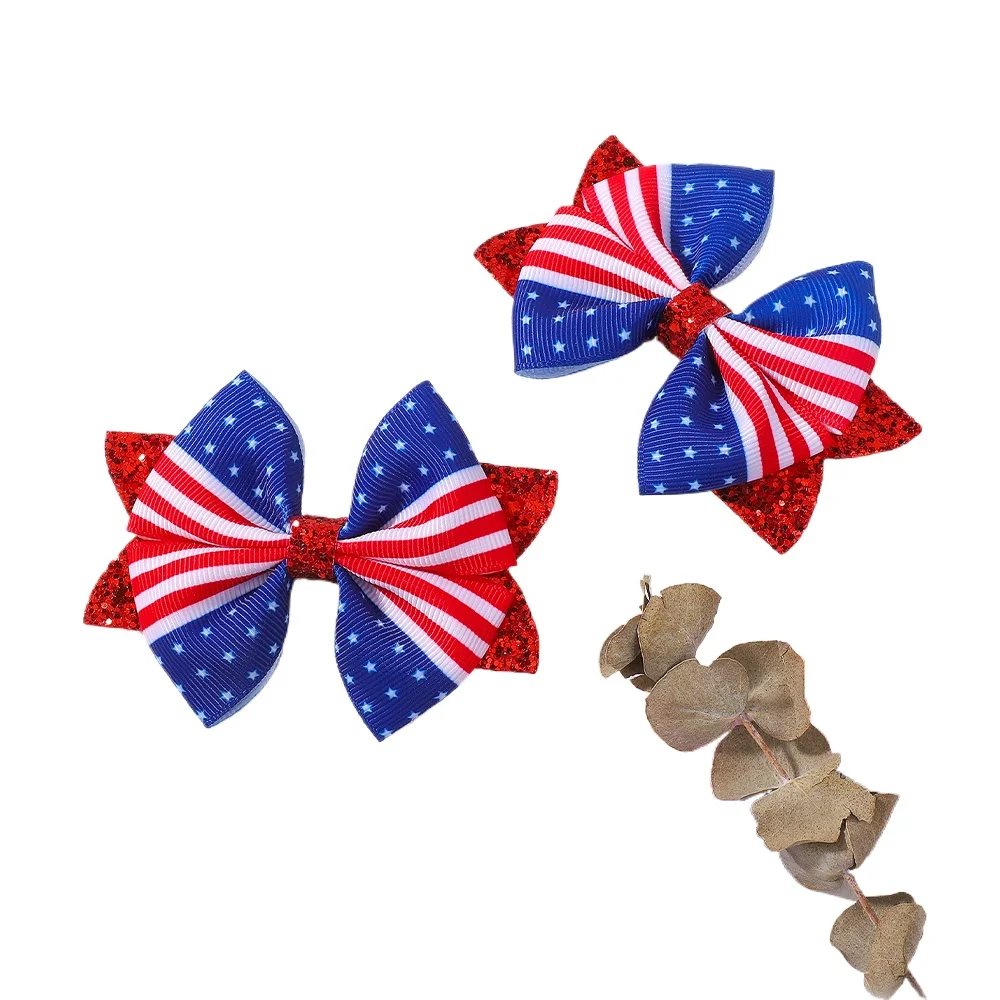 Pinces à cheveux en ruban pour filles, 2 pièces/ensemble, imprimé étoile 3D, épingle à cheveux, couvre-chef, 4 juillet, jour de l'indépendance, accessoires pour cheveux