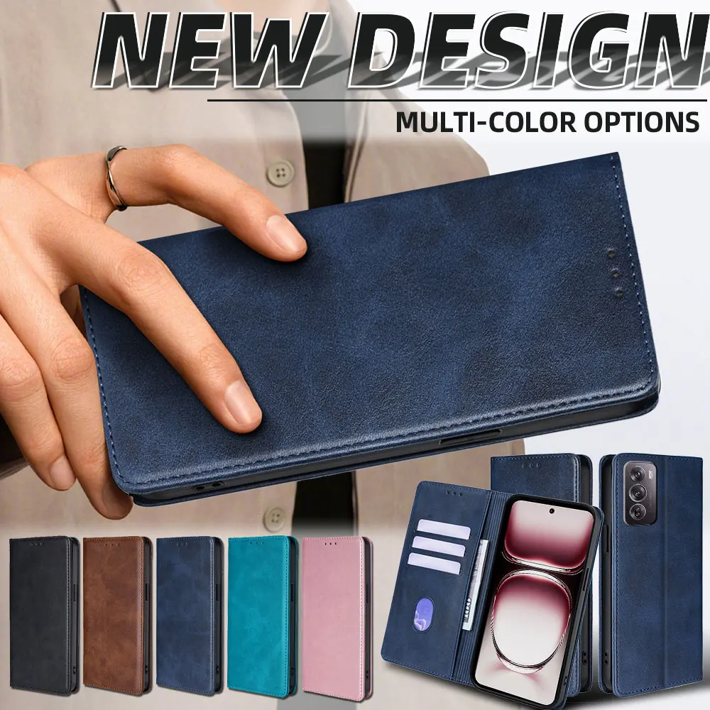 Leather Case Protective Cover for OPPO A80 A60 Reno 12 Pro FS reno 11F F25 A3 Pro Magnetic Flip Wallet Case Card Slots Holster