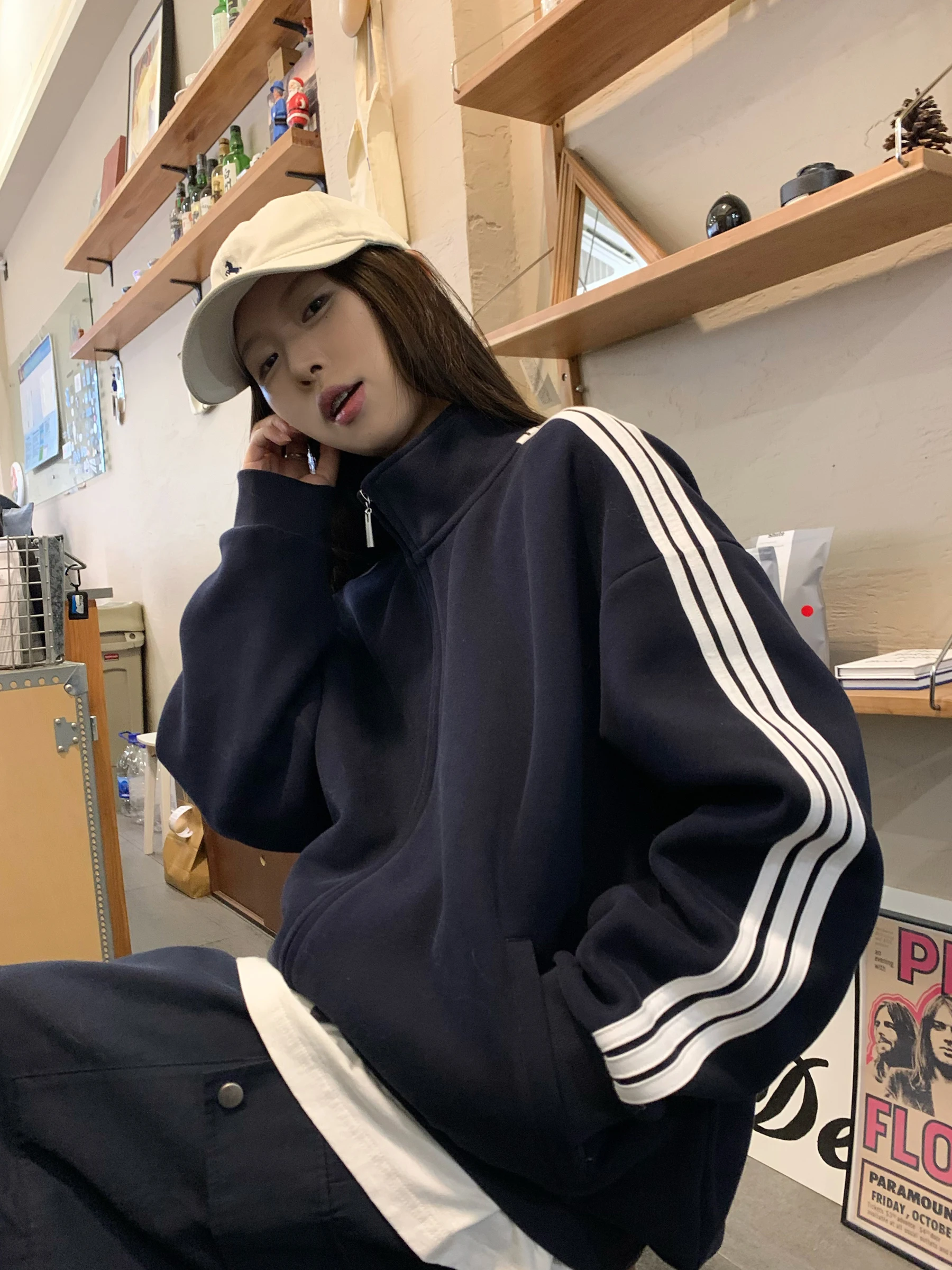 

HVIVI 2026 New Lazy Sle Loose Fit Premium Quali k Blue Spring Sweatirt Jaet Casual Comfortable Waed Effect