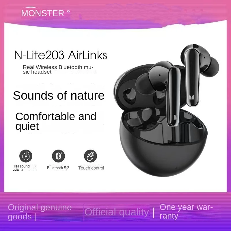 

Monster-N-Lite 203 AirLinks Sports Wireless Headphones, Bluetooth 5.3 Waterproof Headphones, HIFI Music Stero Sound Earbuds