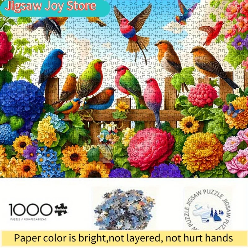 DIY Paper Puzzle, Vibrant Floral Bouquet with Birds, High-Quality White Card Material, Suitable for Parent-Youngsters Activit