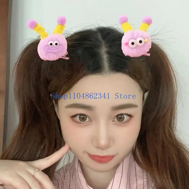 5asd Furry Plush Cartoon Pompoms Hair Clip with Novelty Little Animal Designs Strong Hold Hairpin for School Girl Daily Use