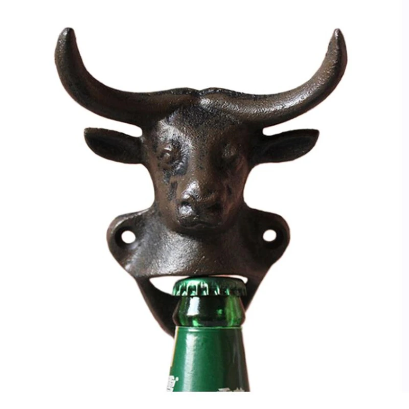 Wall Mounted Bottle Opener of Bull/ Deer Head Shape, Cast Iron Metal Beer Wine Opener Animal Vintage Bar Home Decor