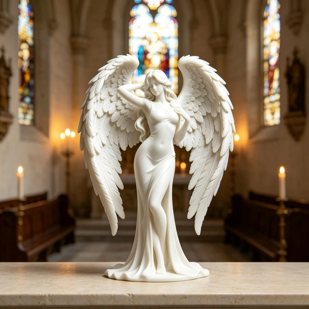 Multi-Layer Seraph Goddess Sculpture 3D Print Heart Wings Figurine Wedding Mantel Spiritual Minimalist Tabletop Decor Present view 2