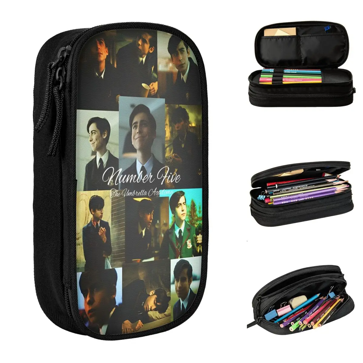 Large Capacity Pen Box The Umbrella Academy Aidan Gallagher Office Accessories Double Layer Pencil Box Girl Make Up Bag Gift