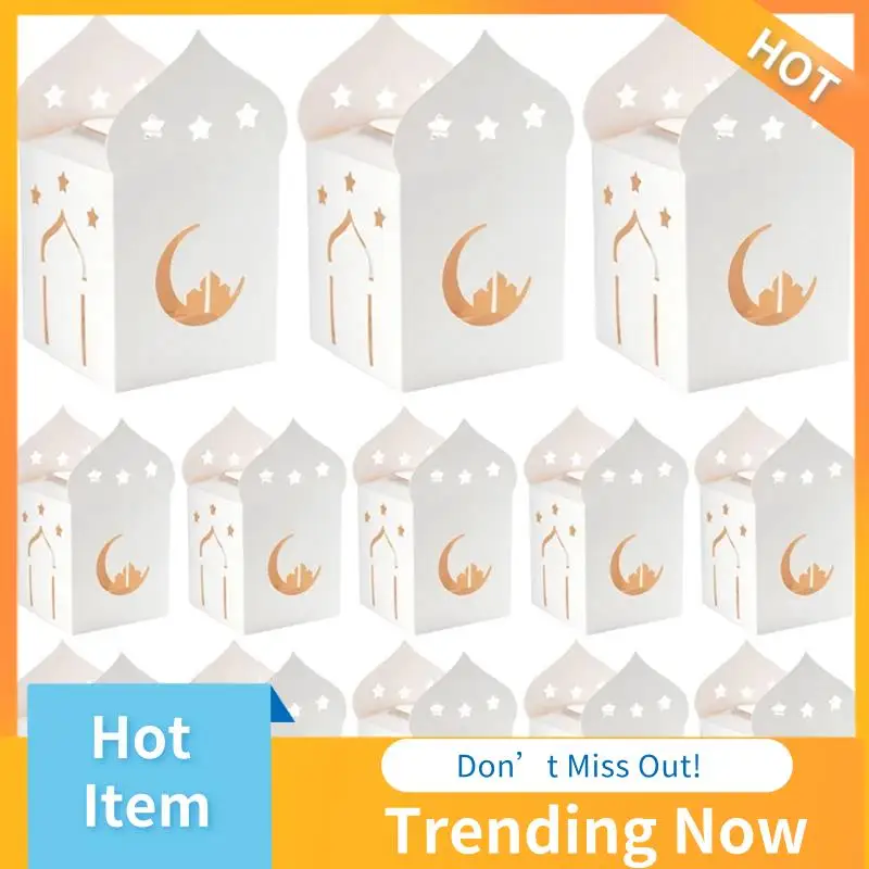 B68A 50PCS Eid Mubarak Candy Boxes Hollow Star Moon Cookie Gift Packaging Box Ramadan Islamic Muslim Decoration Supplies Durable