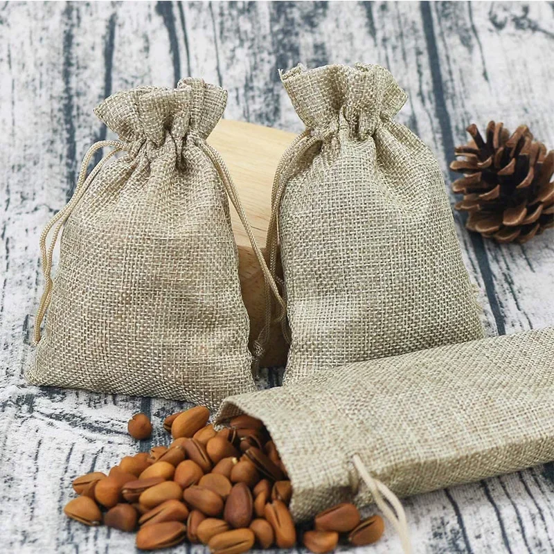 7X9CM 10X15CM 15X20CM 20X30CM Natural Hemp Bag Drawstring Bag Hemp Gift Bag Candy Pinecone Bags Makeup Supplies Linen Gift Pouch