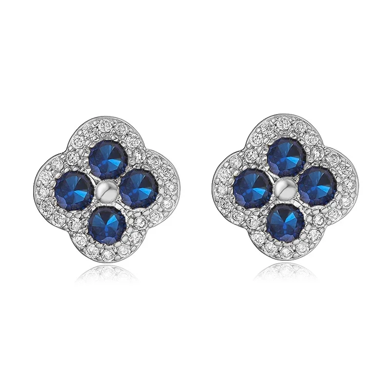 18K Gold Plated CZ Flower Stud Earrings, Elegant Design