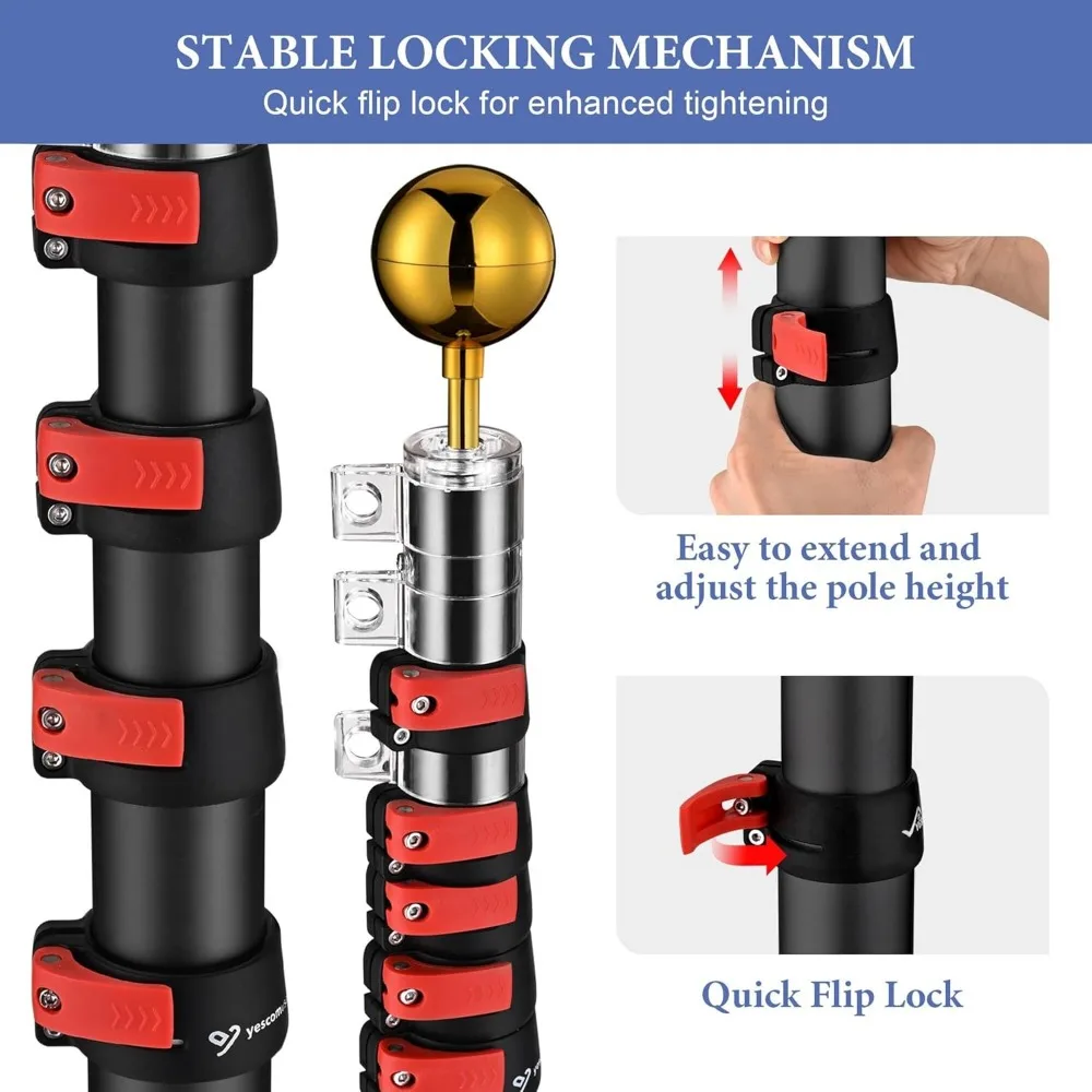 مجموعة عمود العلم التليسكوبي EZ GO بطول 30 قدمًا مع ضوء شمسي LED وعلم أمريكي للاستخدام الخارجي، مناسبة للمنازل والمركبات الترفيهية والمعسكرين #2