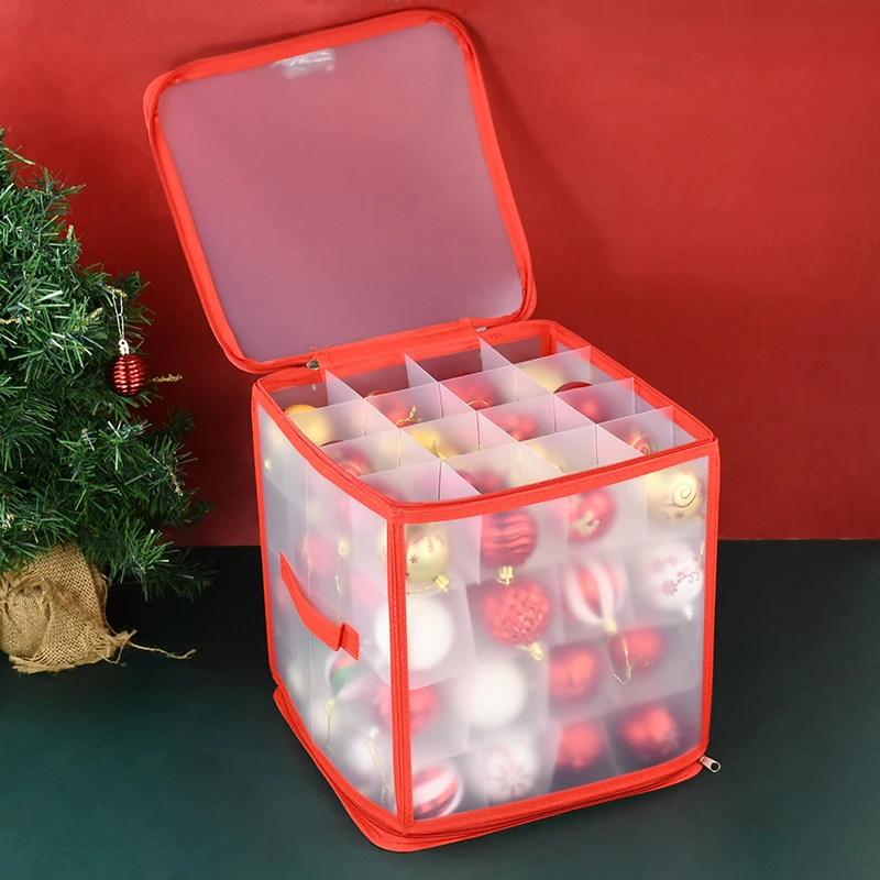 

64 Grid Baubles Storage Box Christmas Balls Storage Xmas Tree Decorations Organizer With Zippered And Handles Toys Storage Box