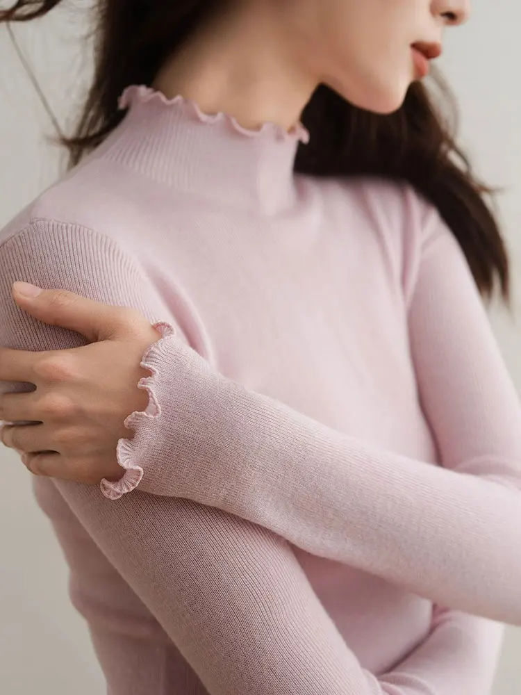 

Sli Comfortable Floral Collar Knitted Top Casual Versatile Slim Fit Commute Faion High End Feeling Base Layer irt