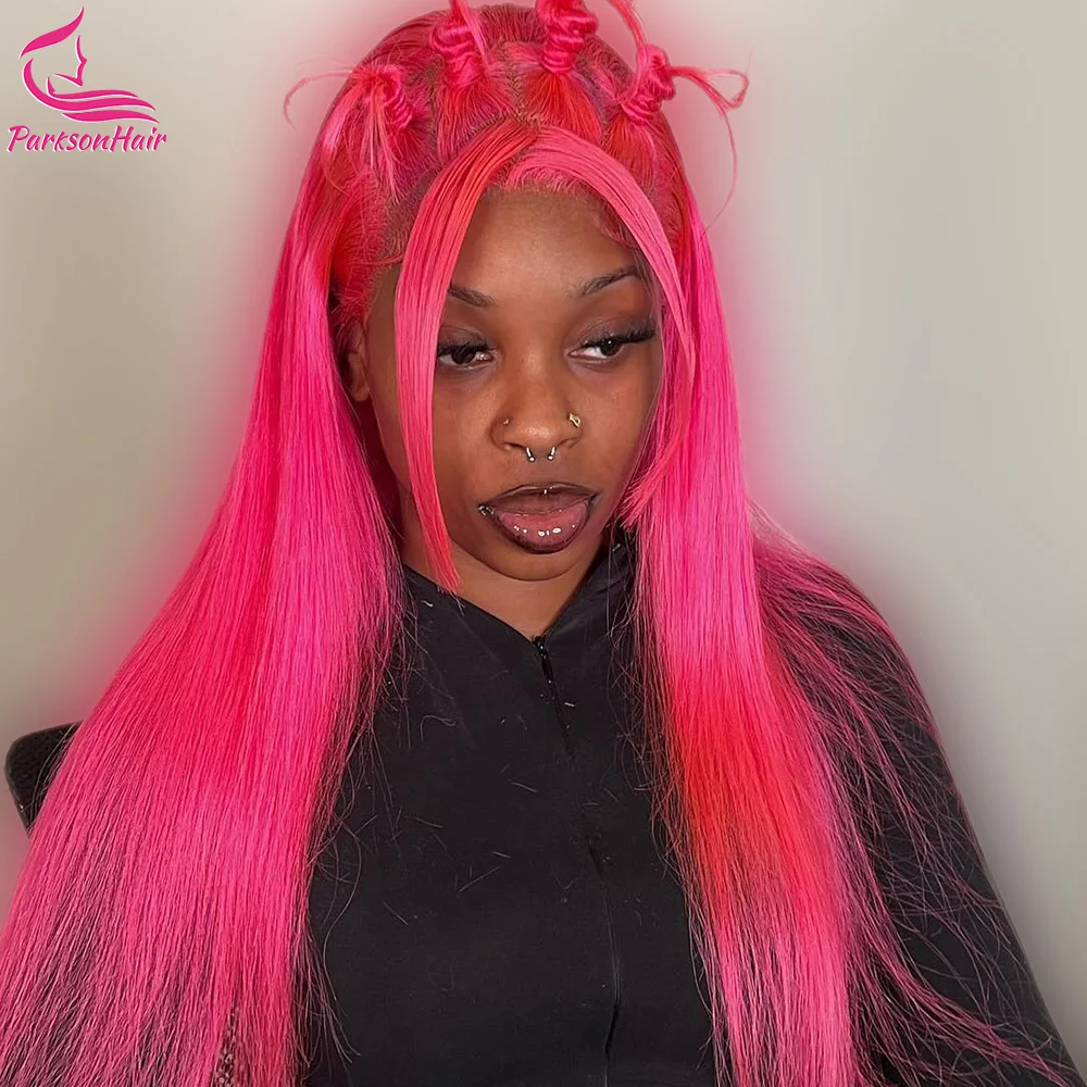 

Dark Pink 13x4 Human Hair Lace Frontal Wigs For Women Blonde Colored Straight Human Hair Wigs Pre-Plucking Lace Front Wig 180%