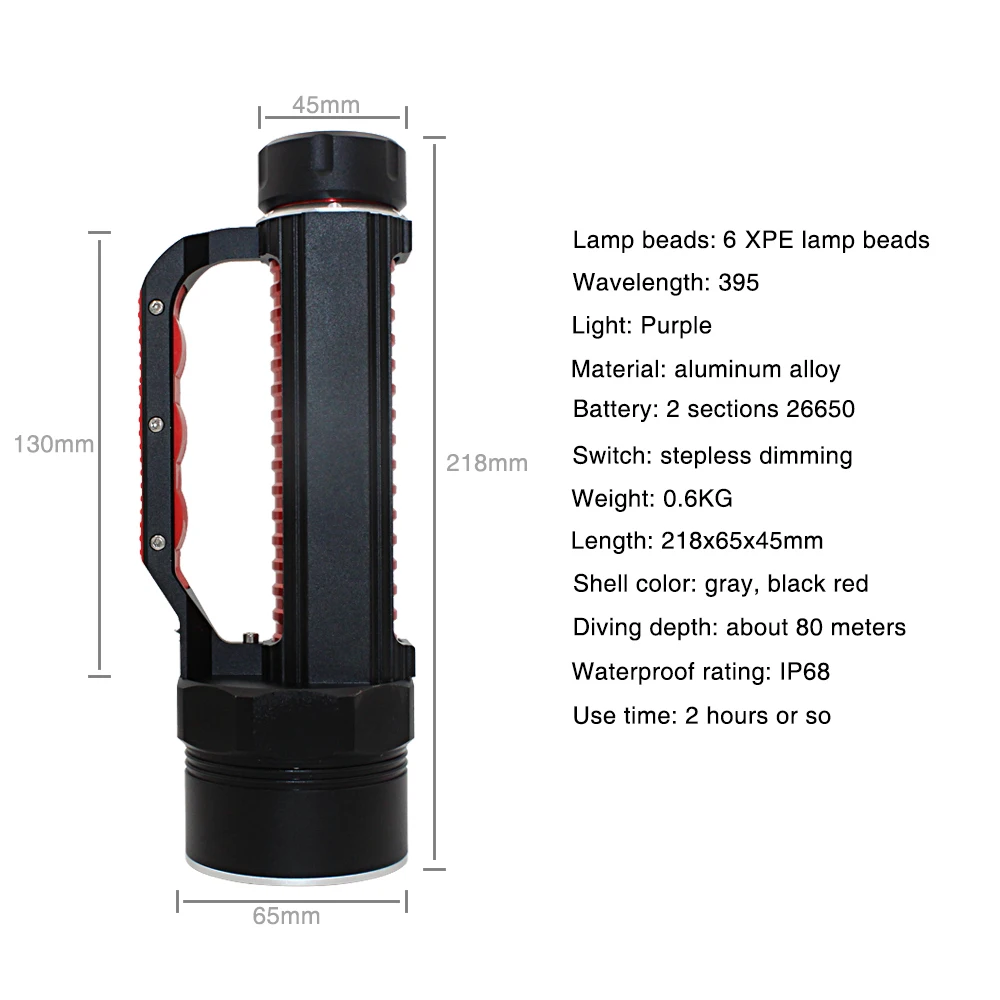 Uranusfire UV Light 6 XPE LED High quality UV Diving Flashlgiht 395nm Led UV light torch lamp waterproof Ultraviolet scuba lamp