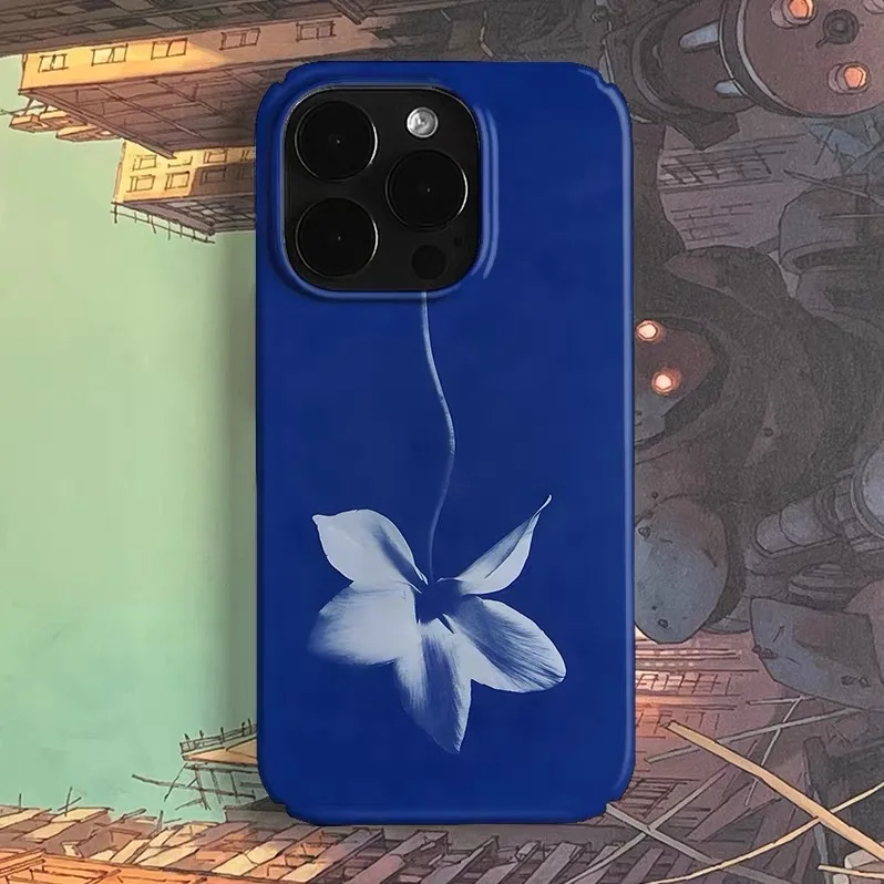 

Ins Korean Blue Flower Art Case for IPhone 16E 15 14 PLUS 13 Pro Max 12 Mini 11 Pro 16 Plus XR XS SE Shockproof Ultra Thin Cover