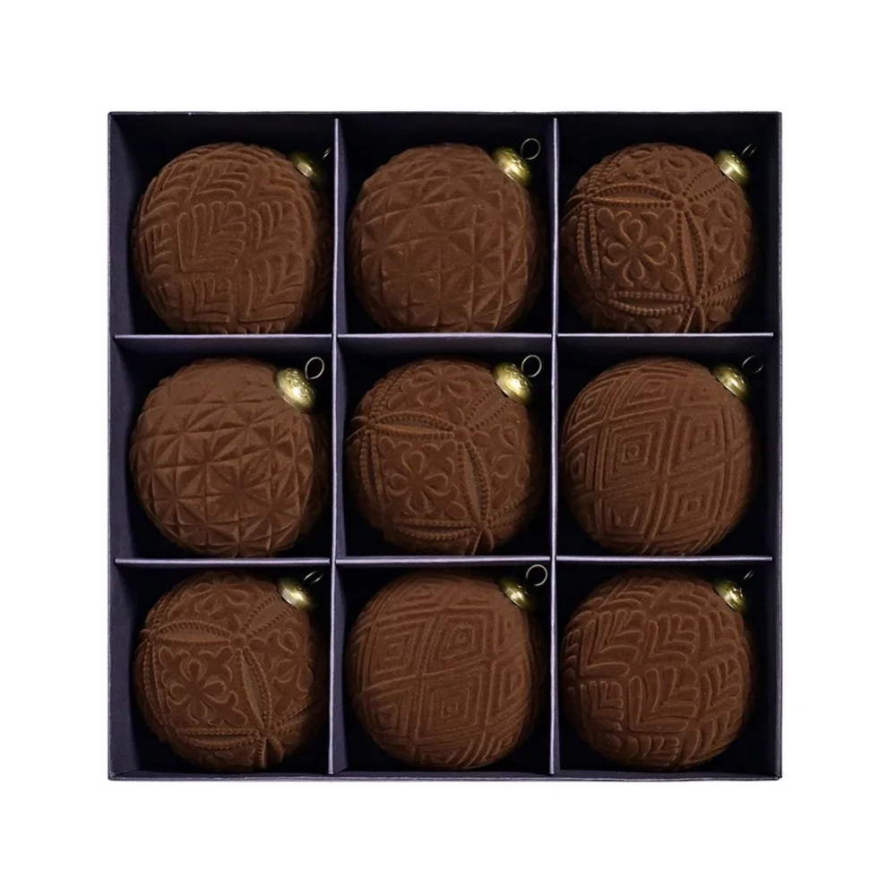 

9pcs 10cm Christmas Hanging Balls Flocking Colorful Christmas Spheres Plastic Vintage Velvet Christmas Balls Home Office Decor"