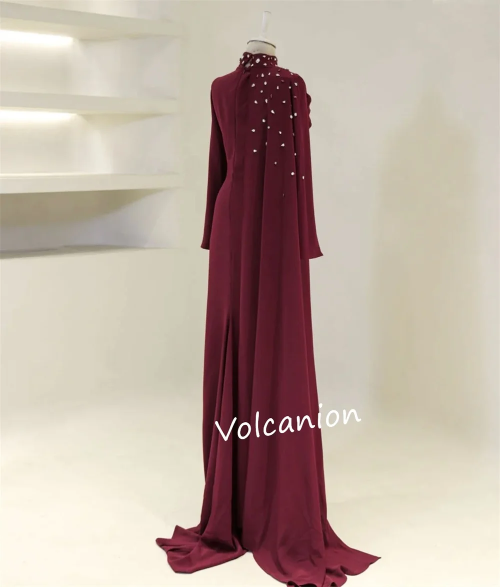 Индивидуальные джерси с драпировкой и стразами, трапециевидные платья миди с высоким воротником, на заказ, для выпускного вечера, элегантные, простые, подходящие