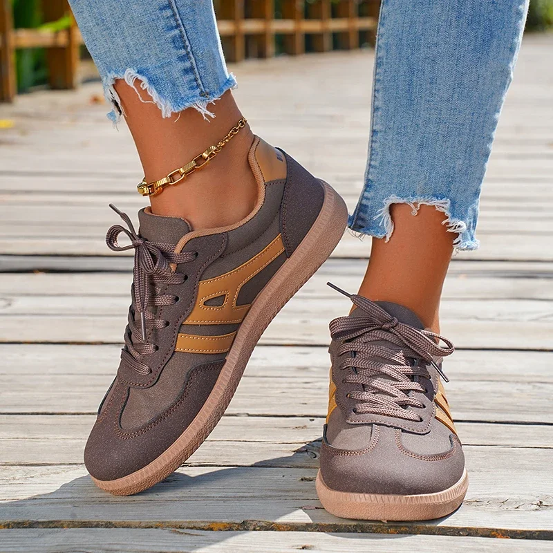Mix Color Women\'s Autumn Sneakers Fashion Splicing Flat Heel Vulcanized Shoes Female Lace-Up Non-Slip Pu Leather Casual Shoes