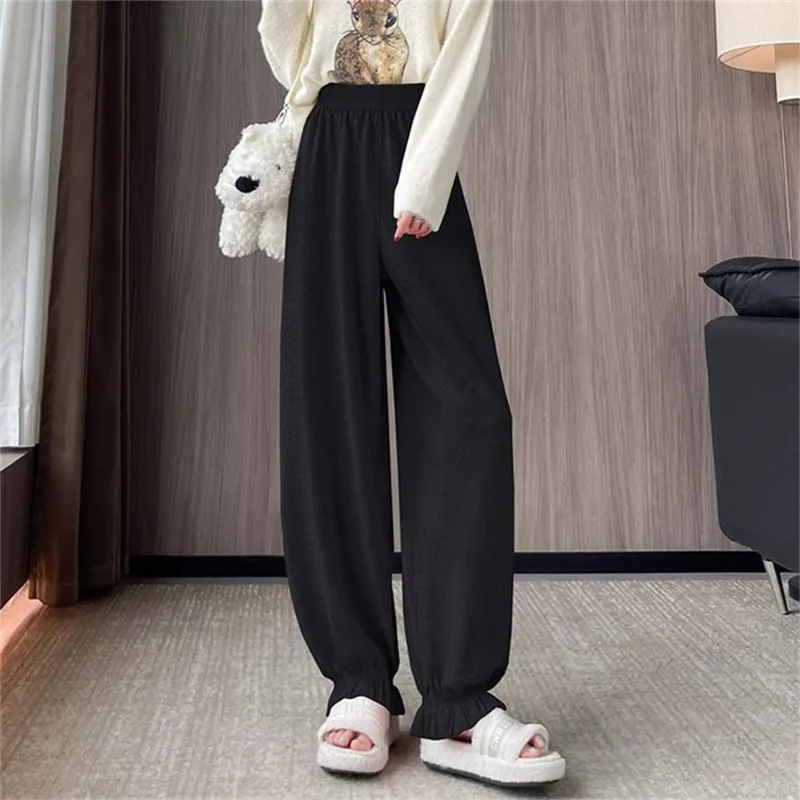 Pantalon tricoté à bourgeons de fleurs coniques pour femmes, nouveau Style d'automne et d'hiver, Style ralenti, doux, jambes larges, décontracté, Long conique