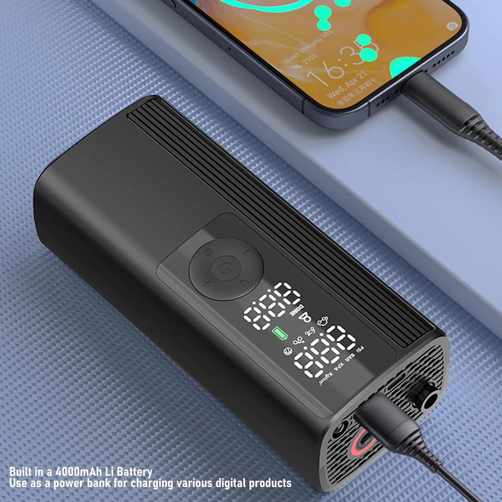 Electric Tire Inflator 4000mAh Li Battery Portable Air Compressor Digital LCD Screen Pressure Display for Car Motorcycle