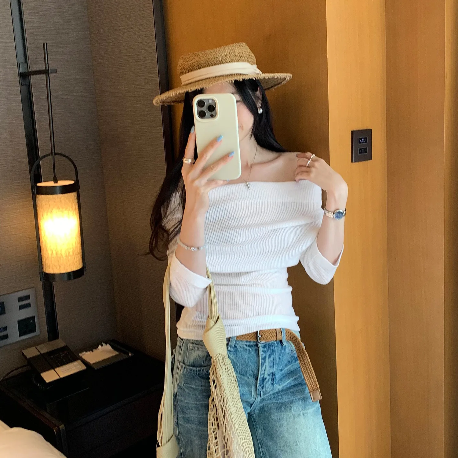 

Женский вязаный топ Sli с красивым вырезом-лодочкой, рукавом три четверти, облегающий, повседневный, из мягкой акриловой ткани, весна-лето