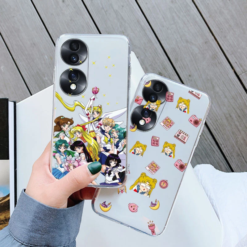 Caixa de telefone de silicone transparente, marinheiros, lua, coelho, gato, bonito, para honra 70, 50, x7, x7a, 20, huawei nova 5t, anime
