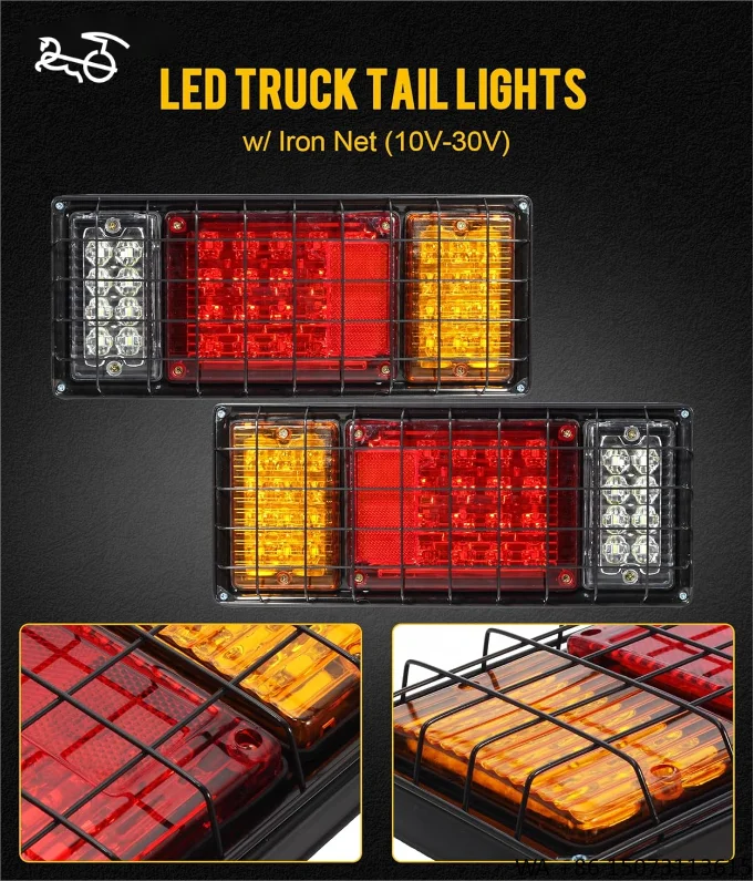 40 LED 10V-30V Waterproof Rear Light Brake Light with Iron Mesh Protection 5 Wires for Truck Boat UTV