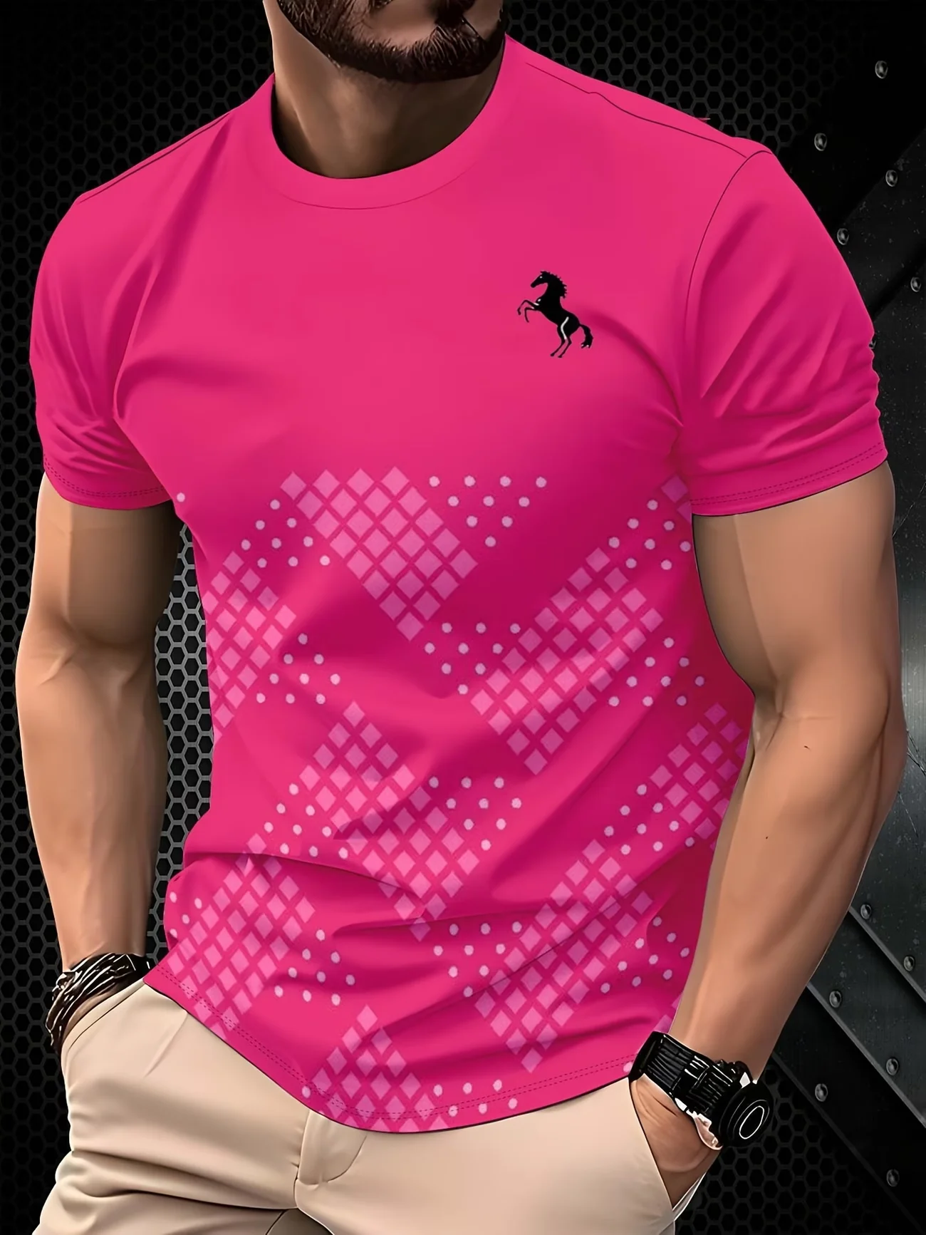 Men's Summer Luxury Gradient 3D Print T-Shirt, Turquoise Gold Swirl Wave Abstract Pattern, Crew Neck Short Sleeve, Breathable & - Image 2