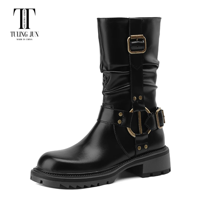 TULING JUN 2023 Winter High Quality Women's Boots Rounded Toe Medium Heel Fashion Retro Comfort Shoes For Women L