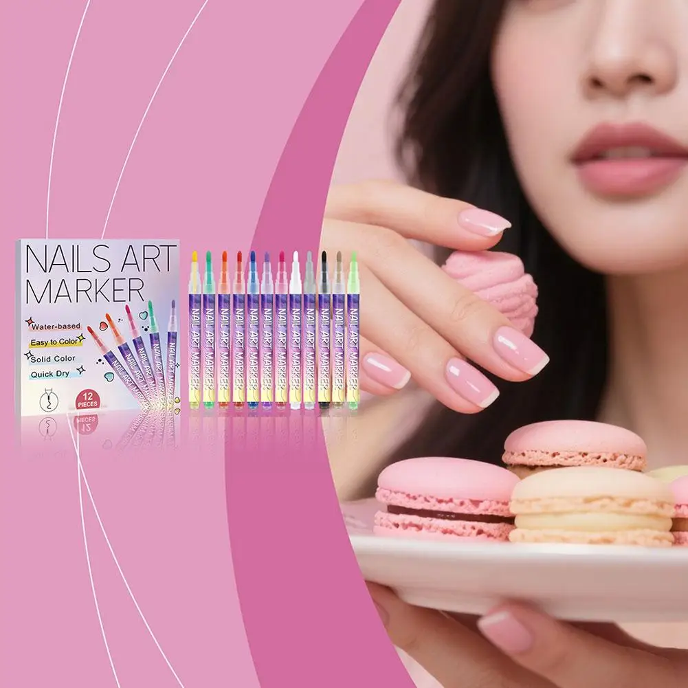 

12 Nail Art Pen Set For Outlining Doodling And Brightening With Multifunctional Color Brighting Full And Long-lasting