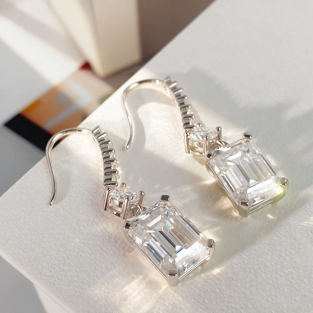 

Серьги Serenity 9ct изумруда D с муассанитом для женщин, подарок на вечеринку, лабораторные серьги-подвески с бриллиантами, прямоугольные серьги, однотонные ювелирные изделия из серебра S925