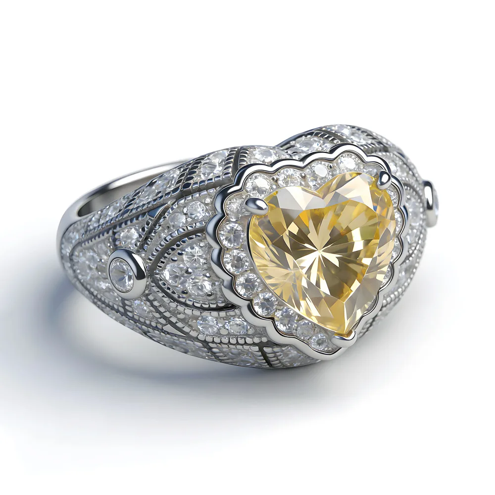 

2026 new [classical weaving] heart-shaped yellow high-carbon diamond ring women's S925 sterling silver high-end jewelry