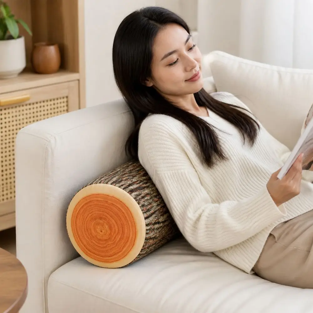 Versatile Material Tree Log Pillow PP Cotton Filled Soft Texture Stump Cushion Realistic Wood Grain Log Pillow For Men