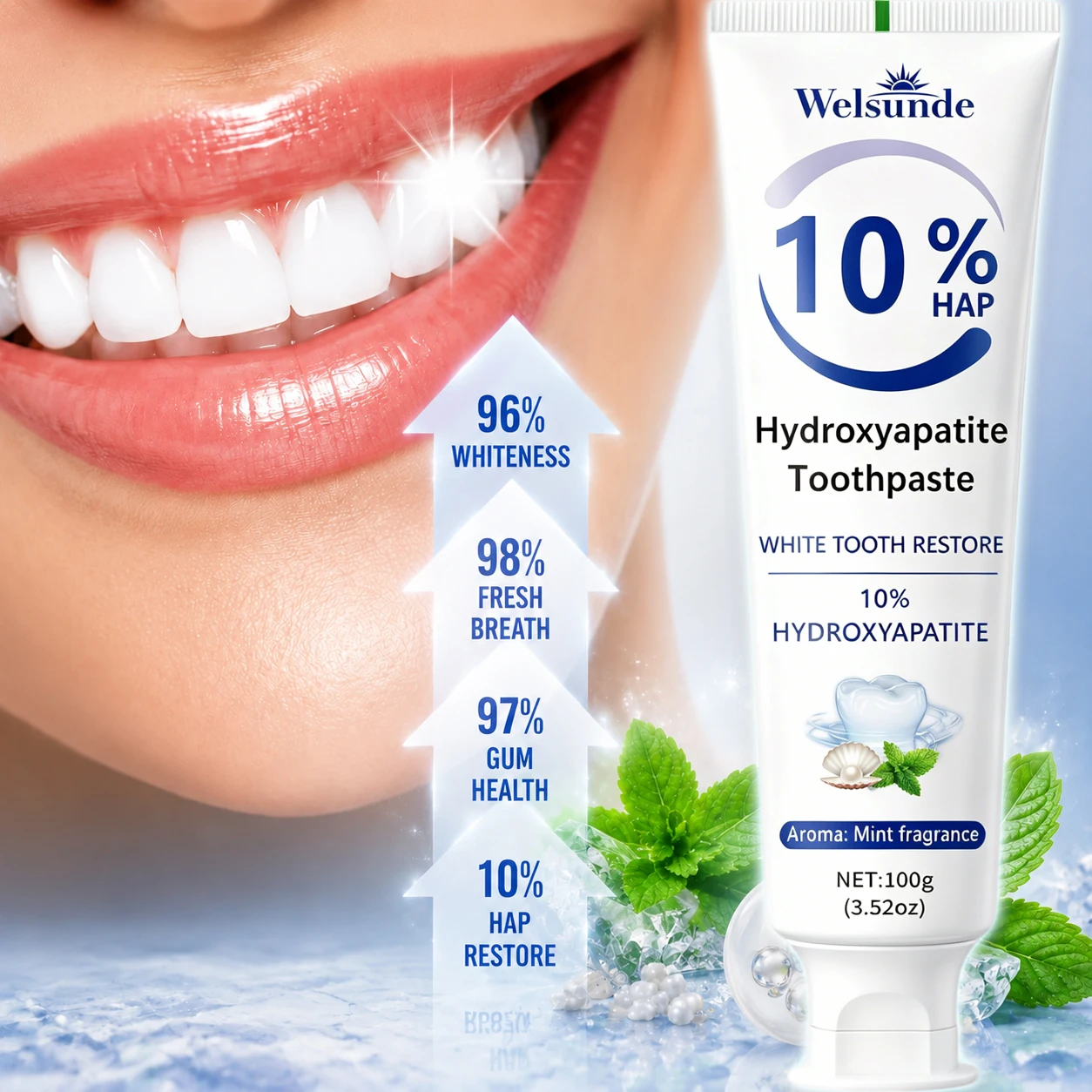Powerful Whitening Toothpaste for Teeth & Deep Cleaning - Natural Mint Flavor, Breath Freshness, Micro-Polishing, Gentle on Sensitive Tooth & Gums, Oral Health, Specialized Dental Care, Suitable for Everyone, Perfect for Daily Use And Travel