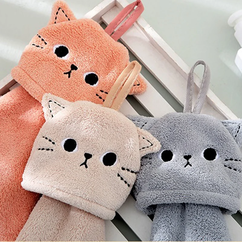 Cute Hand Towels For Kids Women, Bathroom Towels With Hanging Loop, Hand Drying Towel Cats Print Animals, Fast Dry Durable