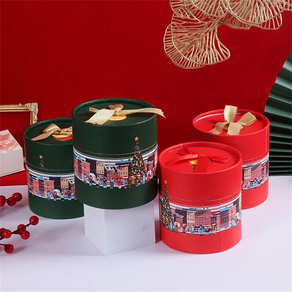 1Pc Christmas Gift Packaging Box for Apple Candy Bow Ribbon Box Paper Hugging Bucket Xmas Party Home Decoration New Year 2024