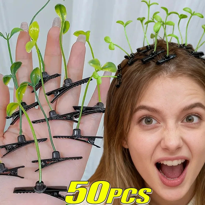

50Pcs Funny Little Bean Sprouts Hairclips Simulation Plants Grass Kids Grass Bangs Side Hairpins Women Men Headdress Barrette