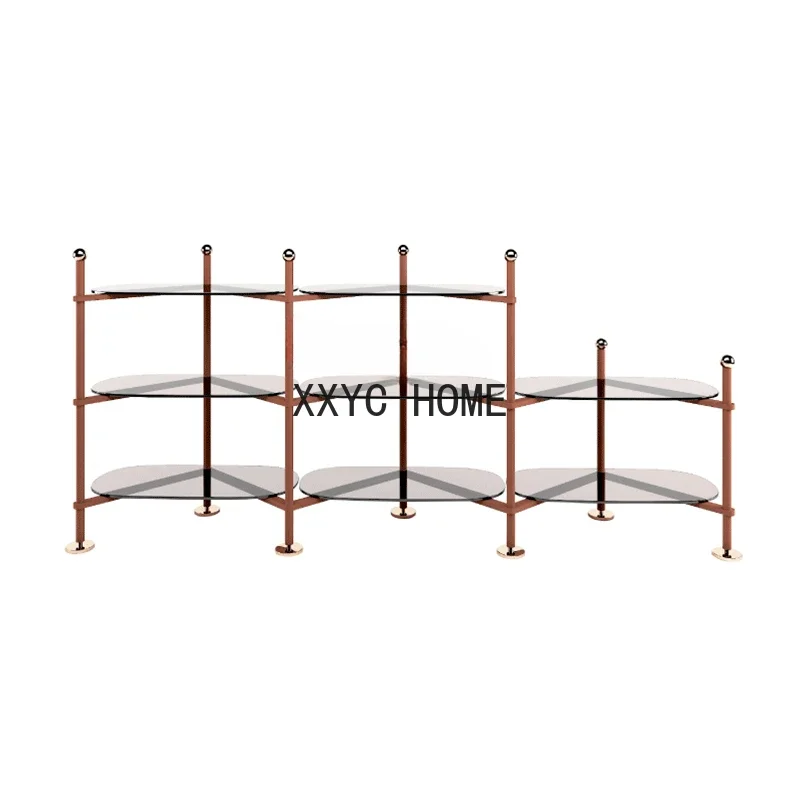 

Modern Light Luxury Floor Storage Rack Glass Newspaper Rack Middle-Ancient Metal Nordic Display Rack
