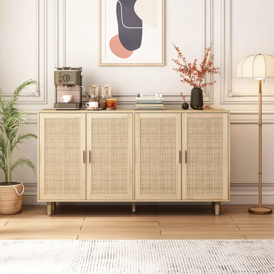 

62.20Elegant and Functional 4Door Rattan Drative Storage Cabinet for Bedroom Living Room Office Easy Assembly