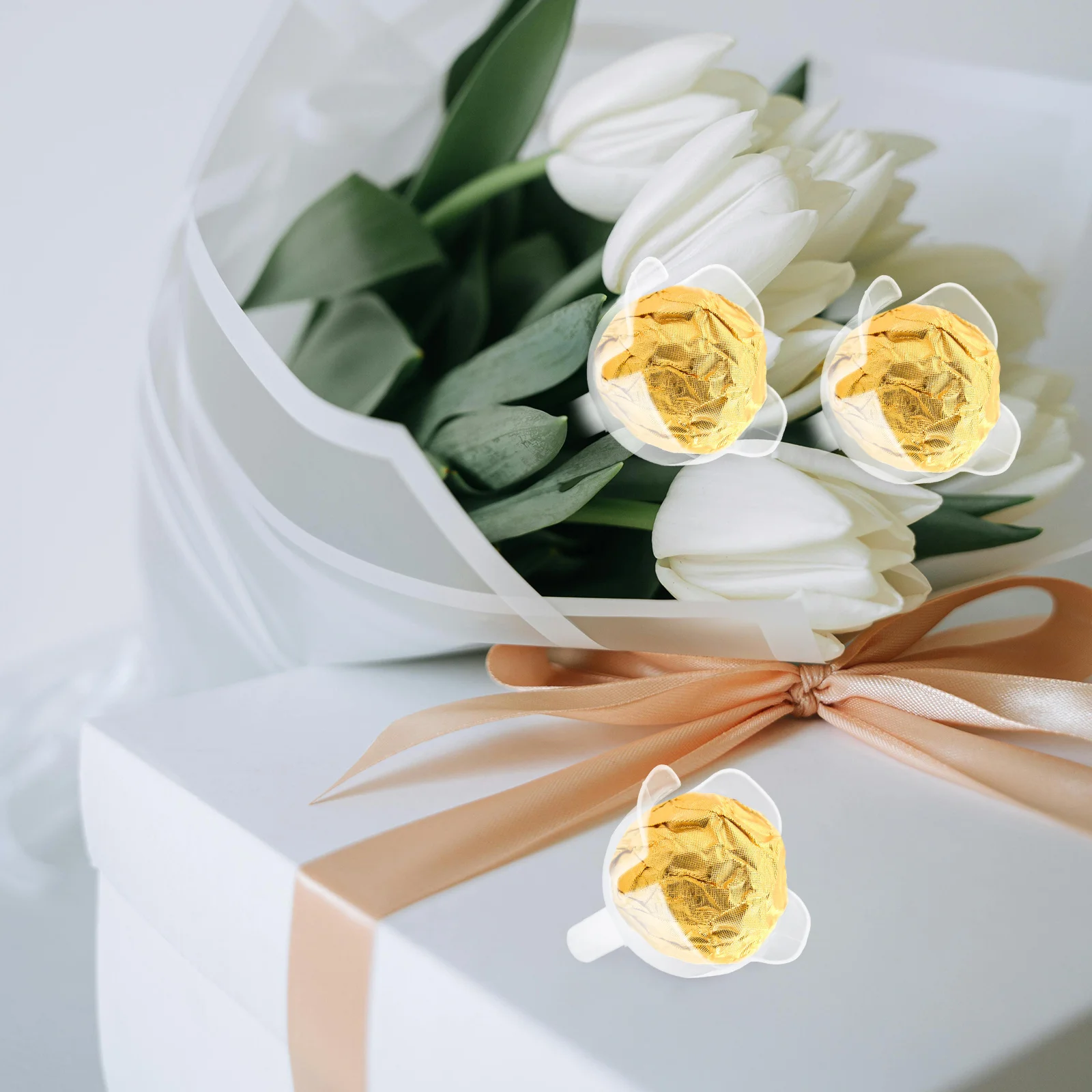

100Pcs Transparent Chocolate Candy Flower Holder Reusable Plastic Ball Bases DIY Bouquet Packaging Material Valentine