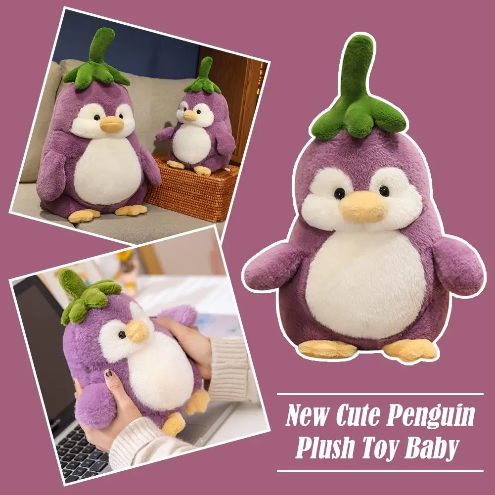 25 cm schattige pinguïn knuffel getransformeerd aubergine pinguïn pop zacht knuffeldier speelgoed cadeau voor meisjes kinderen verjaardag home decor
