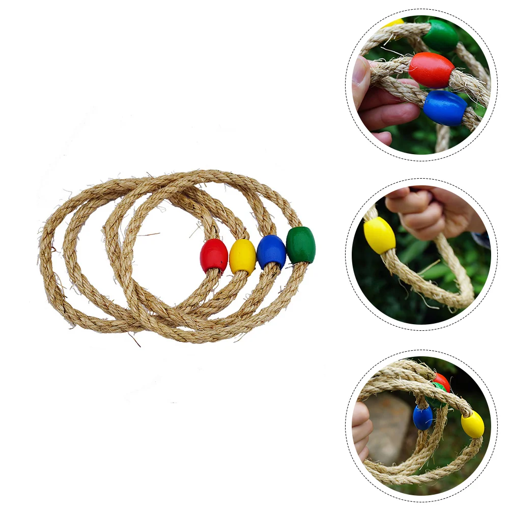 

8 PCS Natural Rope Ferrule Baby Ring Toss Game for Wooden Child