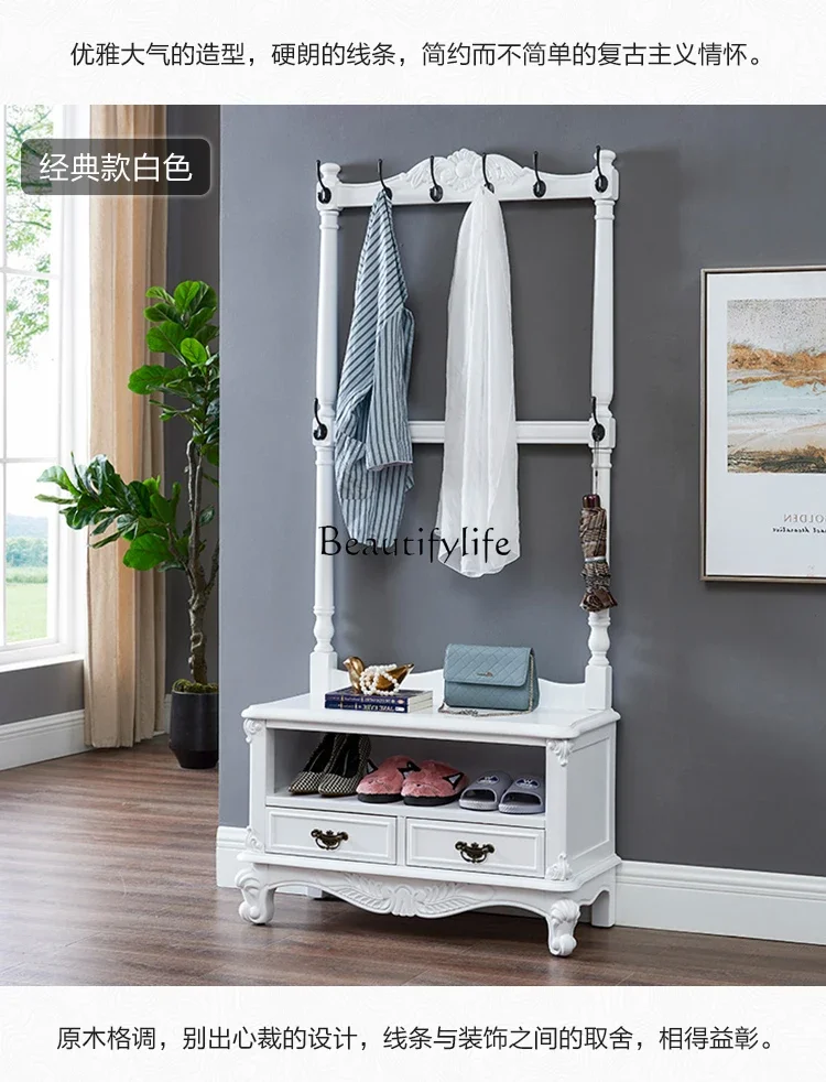 02 ls 18アメリカ産無垢材ハンガー床から天井までのヨーロッパ風コートラック玄関靴交換用スツールハンガー