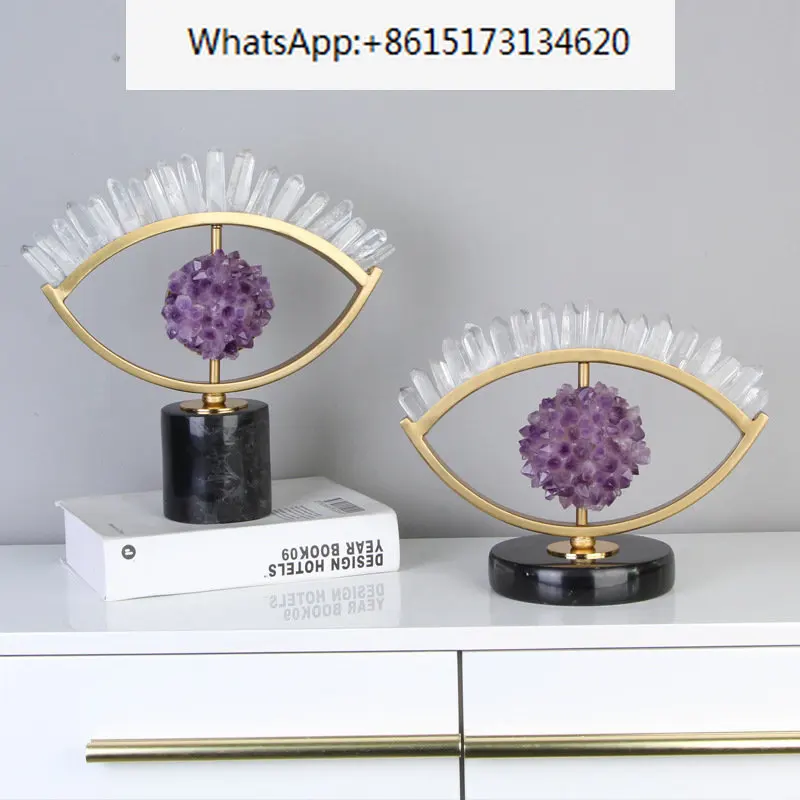 Crystal Handicraft Ornaments Amethyst Eyes Crystal Eye Statue Handmade Abstract Openwork Human Sculpture Home Decoration